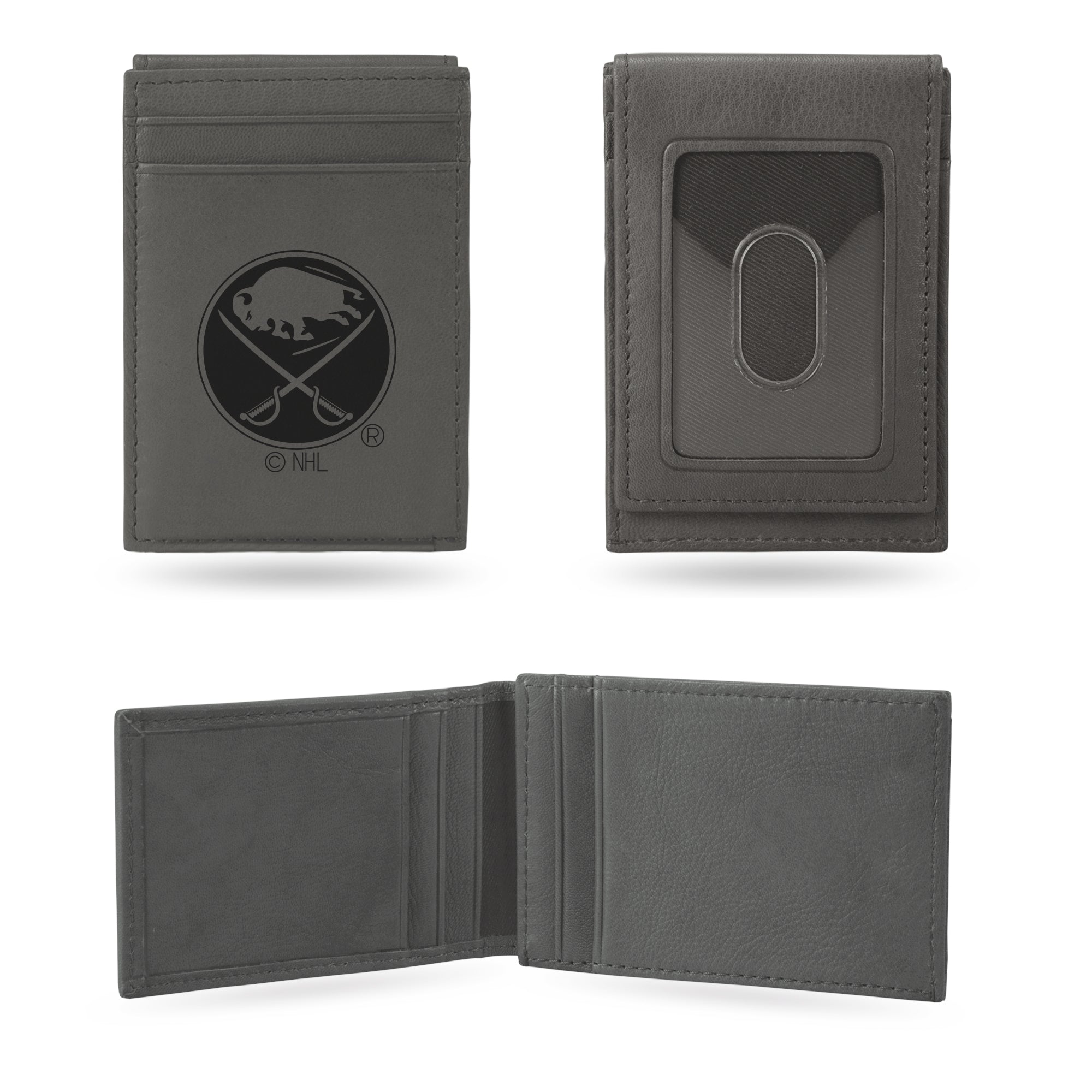 NHL Hockey Buffalo Sabres Gray Laser Engraved Front Pocket Wallet - Compact/Comfortable/Slim