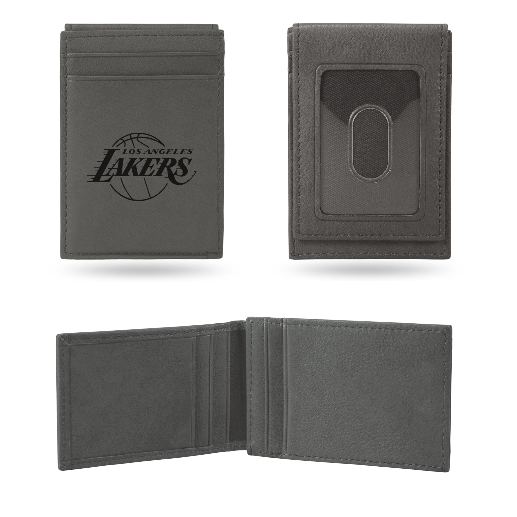 NBA Basketball Los Angeles Lakers Gray Laser Engraved Front Pocket Wallet - Compact/Comfortable/Slim
