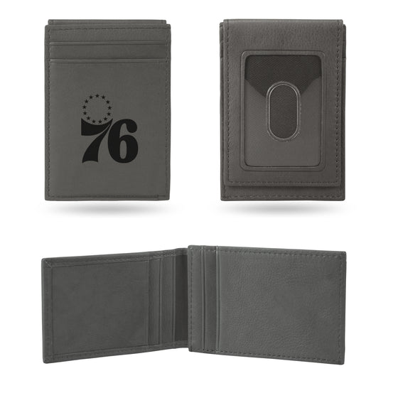NBA Basketball Philadelphia 76ers Gray Laser Engraved Front Pocket Wallet - Compact/Comfortable/Slim