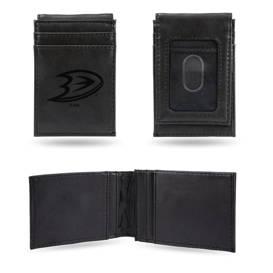 NHL Hockey Anaheim Ducks Black Laser Engraved Front Pocket Wallet - Compact/Comfortable/Slim