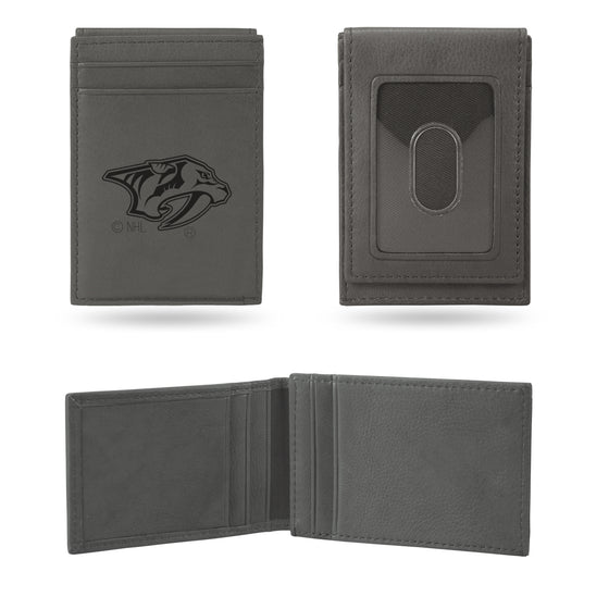 NHL Hockey Nashville Predators Gray Laser Engraved Front Pocket Wallet - Compact/Comfortable/Slim