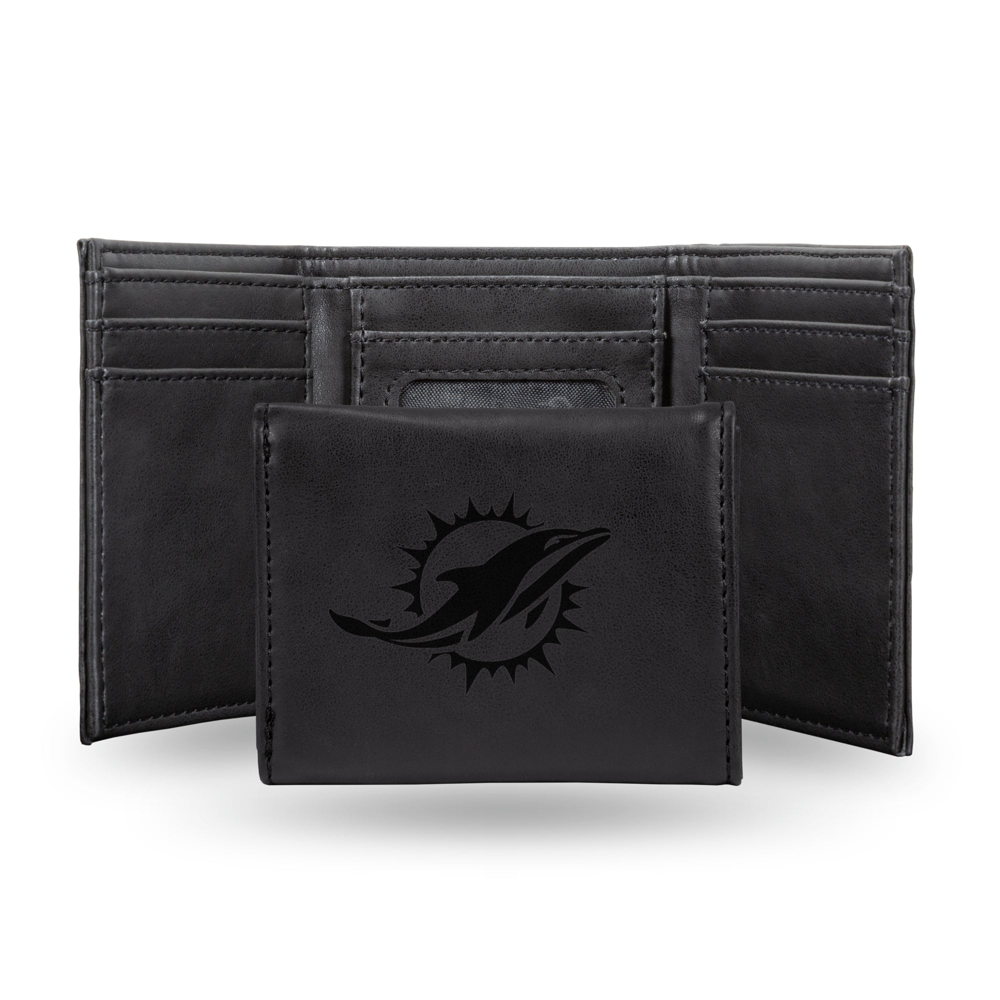 NFL Football Miami Dolphins Black Laser Engraved Tri-Fold Wallet - Men's Accessory