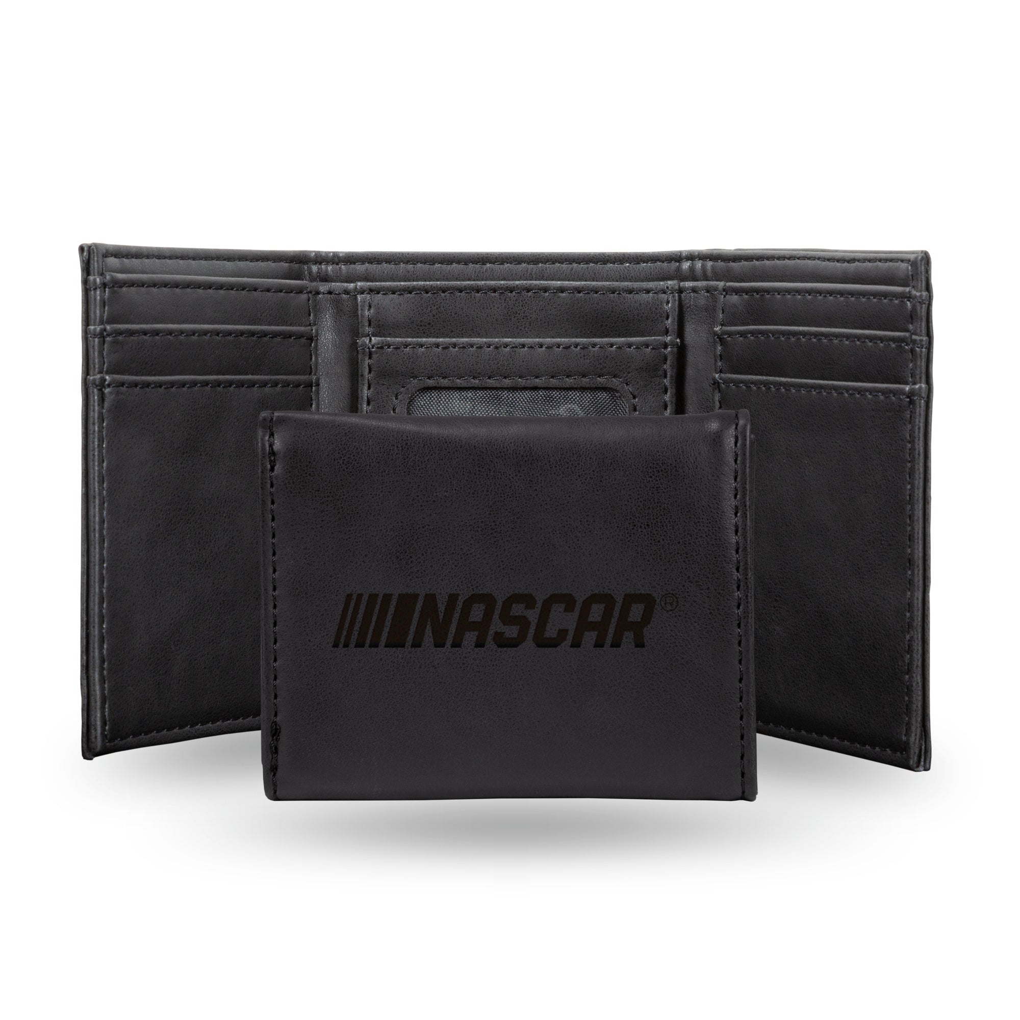 NASCAR Auto Racing Logo Black Laser Engraved Tri-Fold Wallet - Men's Accessory