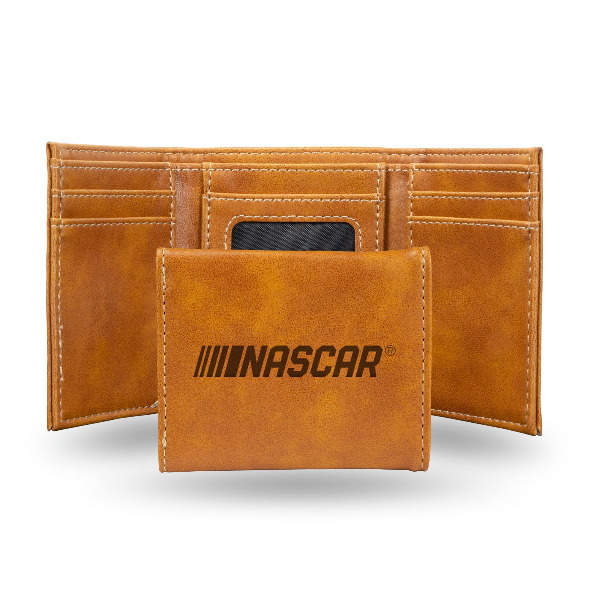 NASCAR Auto Racing Logo Brown Laser Engraved Tri-Fold Wallet - Men's Accessory