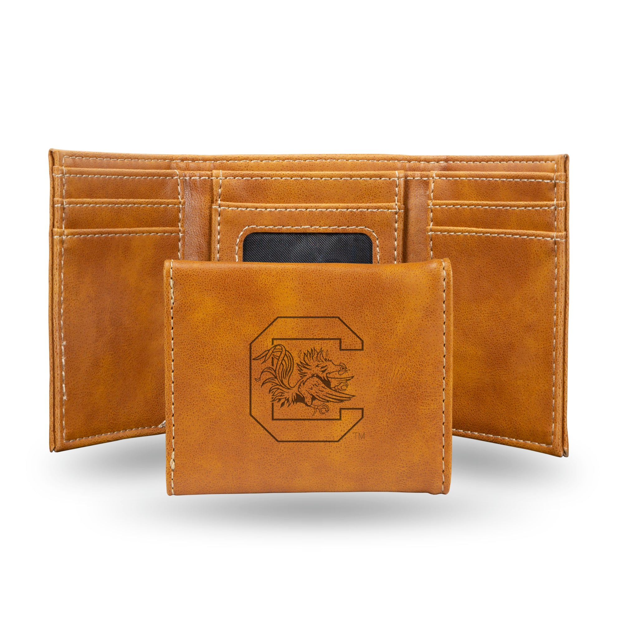 NCAA  South Carolina Gamecocks Brown Laser Engraved Tri-Fold Wallet - Men's Accessory