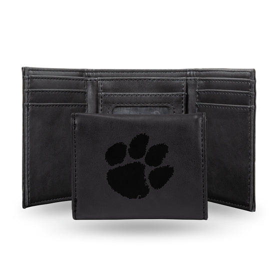 NCAA  Clemson Tigers Black Laser Engraved Tri-Fold Wallet - Men's Accessory