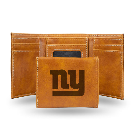NFL Football New York Giants Brown Laser Engraved Tri-Fold Wallet - Men's Accessory