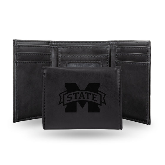 NCAA  Mississippi State Bulldogs Black Laser Engraved Tri-Fold Wallet - Men's Accessory