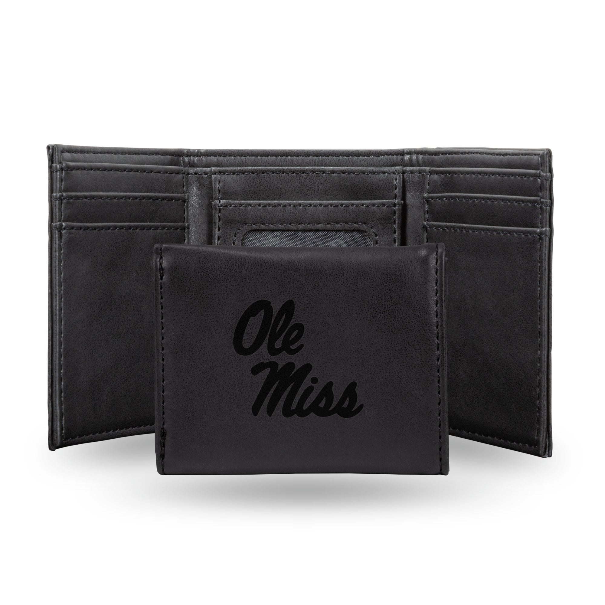 NCAA  Mississippi Rebels Black Laser Engraved Tri-Fold Wallet - Men's Accessory