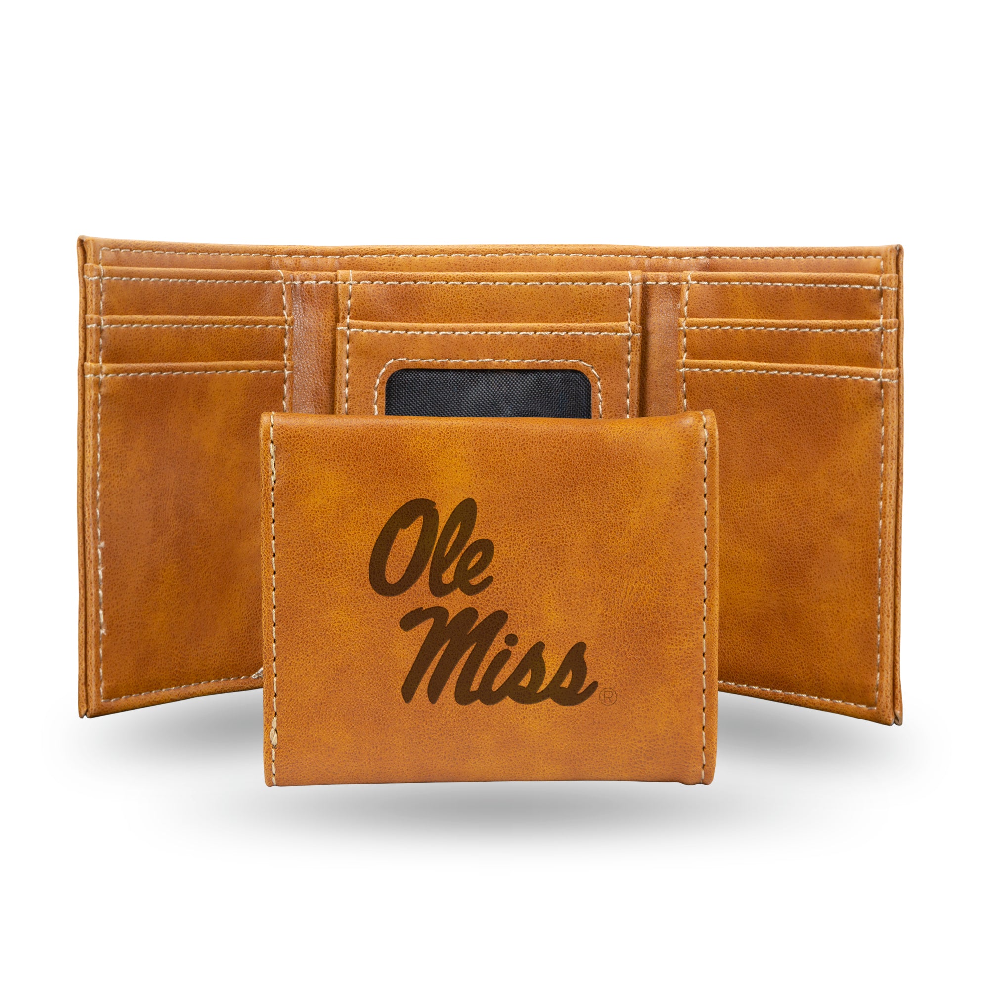 NCAA  Mississippi Rebels Brown Laser Engraved Tri-Fold Wallet - Men's Accessory