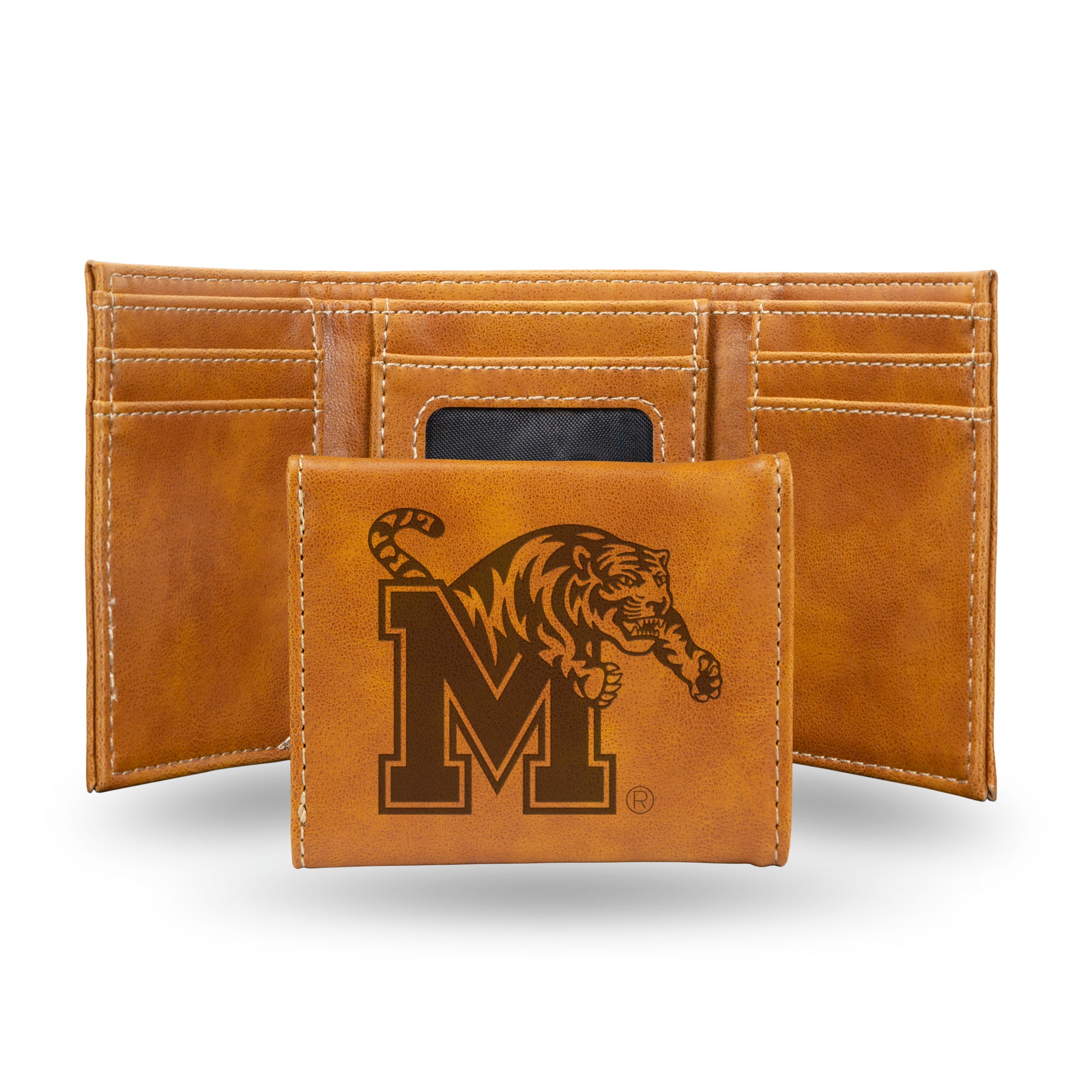 NCAA  Memphis Tigers Brown Laser Engraved Tri-Fold Wallet - Men's Accessory