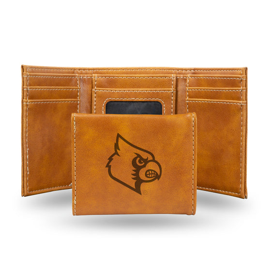 NCAA  Louisville Cardinals Brown Laser Engraved Tri-Fold Wallet - Men's Accessory