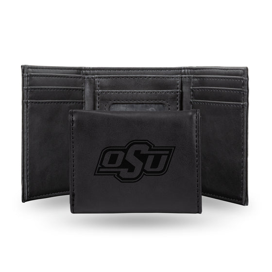 NCAA  Oklahoma State Cowboys Black Laser Engraved Tri-Fold Wallet - Men's Accessory