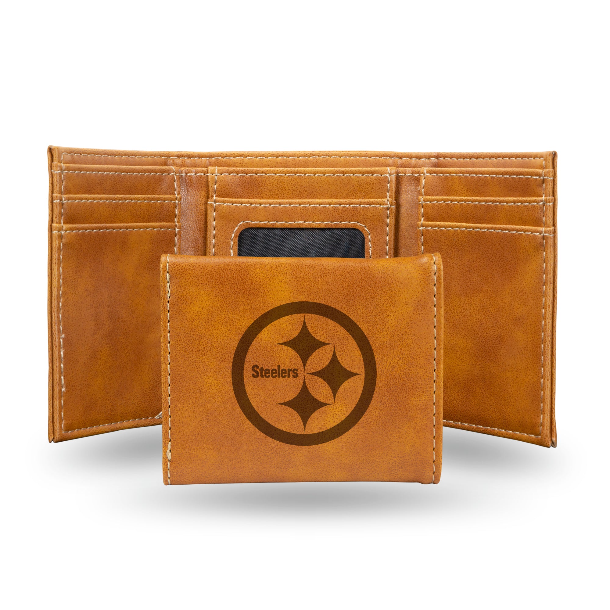 NFL Football Pittsburgh Steelers Brown Laser Engraved Tri-Fold Wallet - Men's Accessory