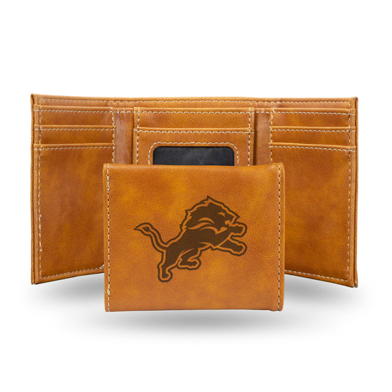 NFL Football Detroit Lions Brown Laser Engraved Tri-Fold Wallet - Men's Accessory
