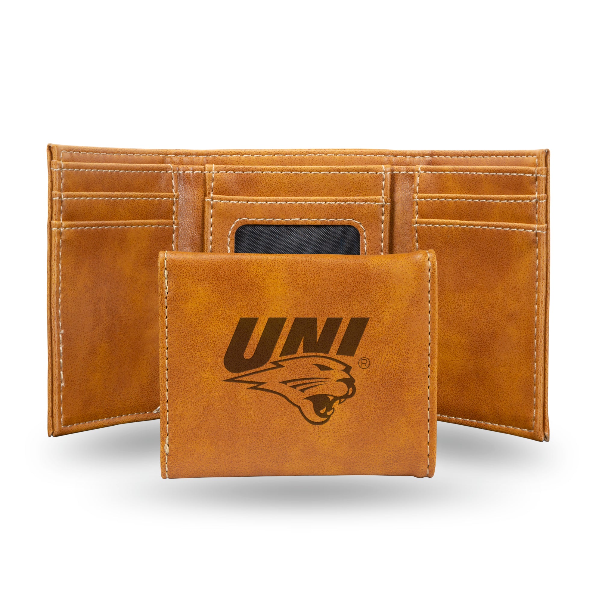 NCAA  Northern Iowa Panthers Brown Laser Engraved Tri-Fold Wallet - Men's Accessory