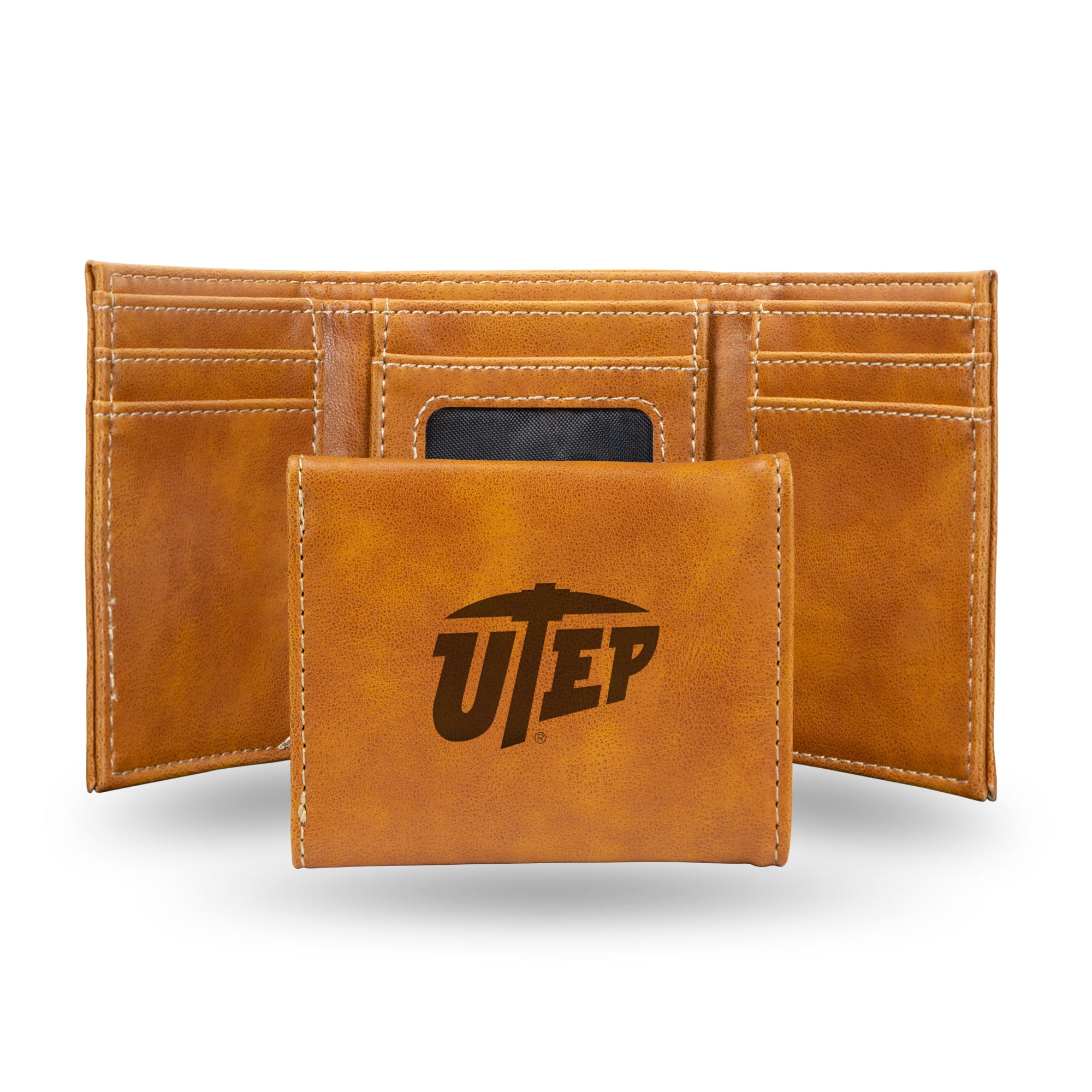 NCAA  Texas-El Paso Miners - UTEP Brown Laser Engraved Tri-Fold Wallet - Men's Accessory