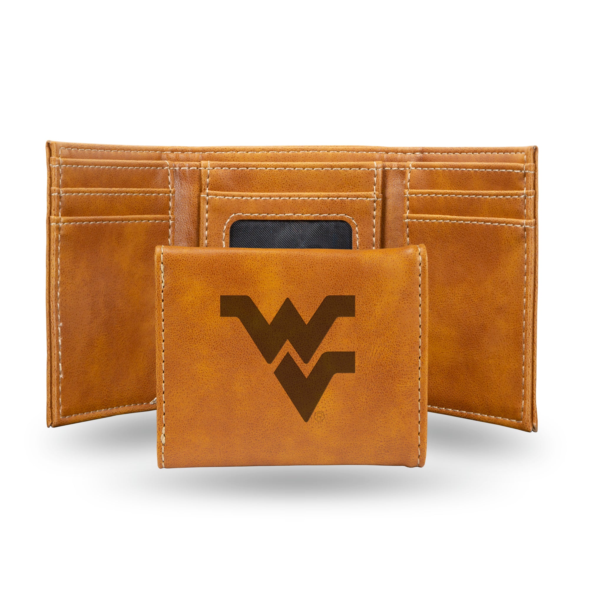 NCAA  West Virginia Mountaineers Brown Laser Engraved Tri-Fold Wallet - Men's Accessory