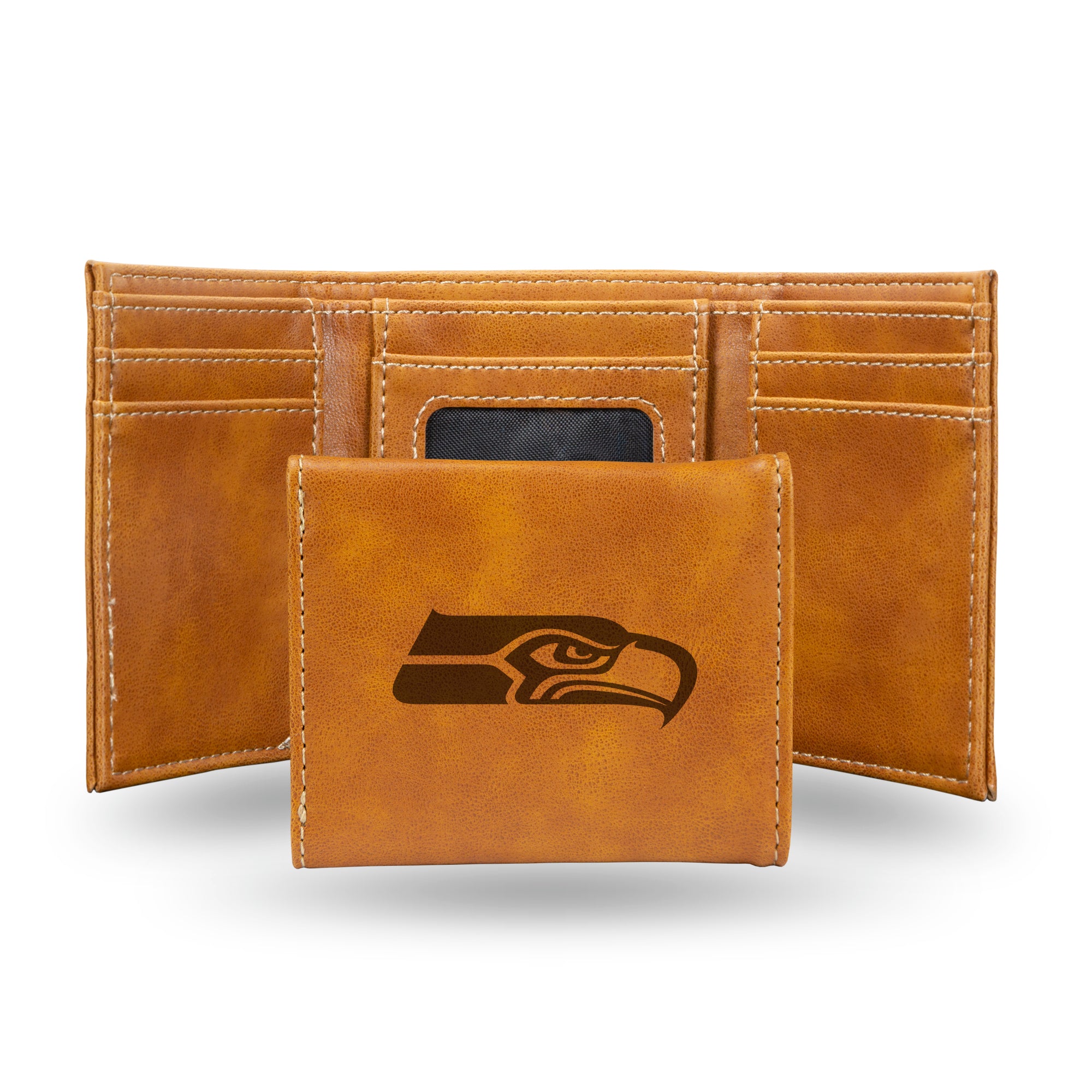NFL Football Seattle Seahawks Brown Laser Engraved Tri-Fold Wallet - Men's Accessory