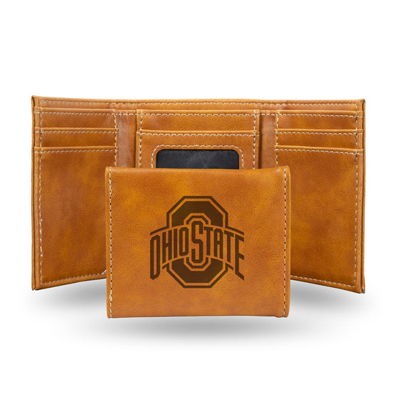NCAA  Ohio State Buckeyes Brown Laser Engraved Tri-Fold Wallet - Men's Accessory