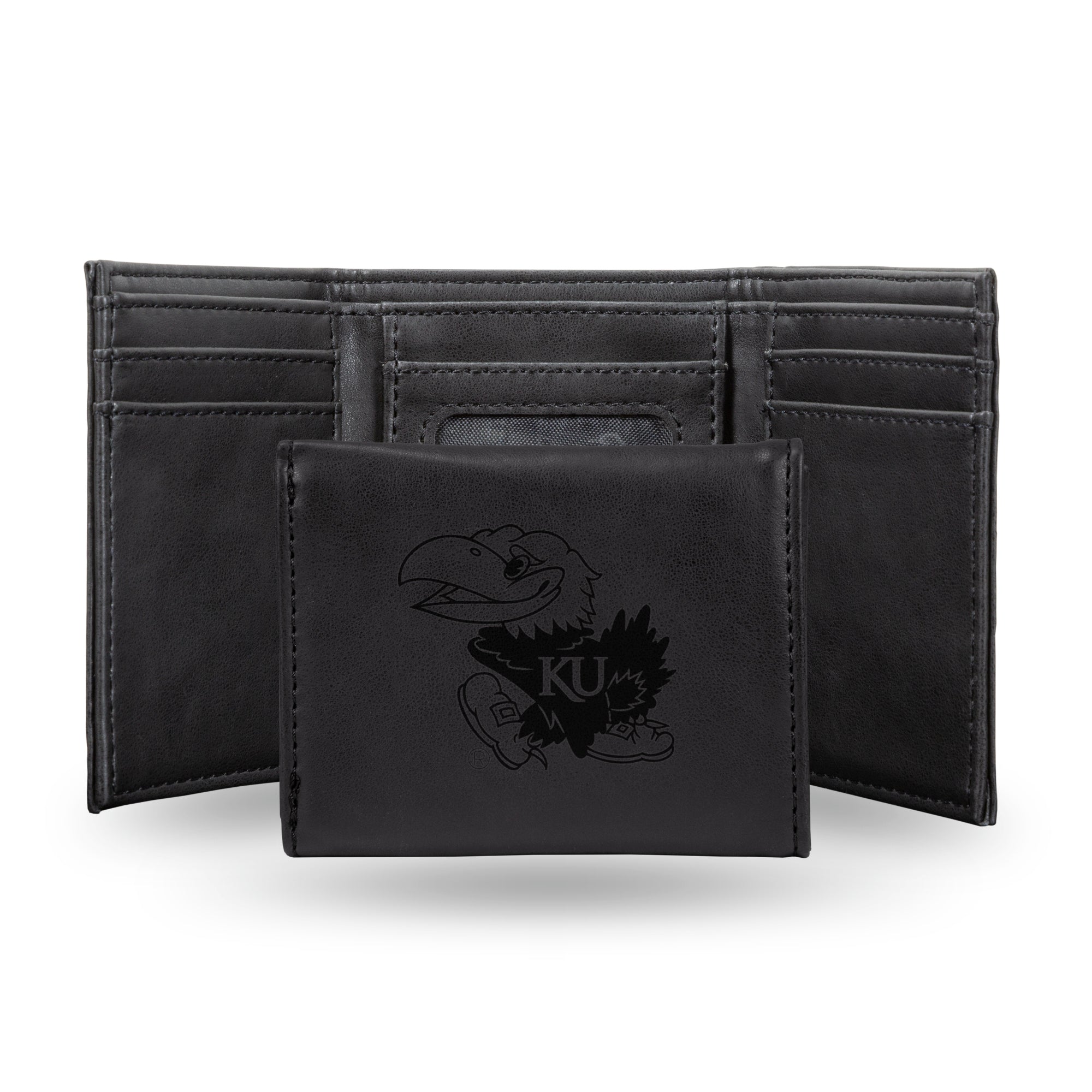 NCAA  Kansas Jayhawks Black Laser Engraved Tri-Fold Wallet - Men's Accessory