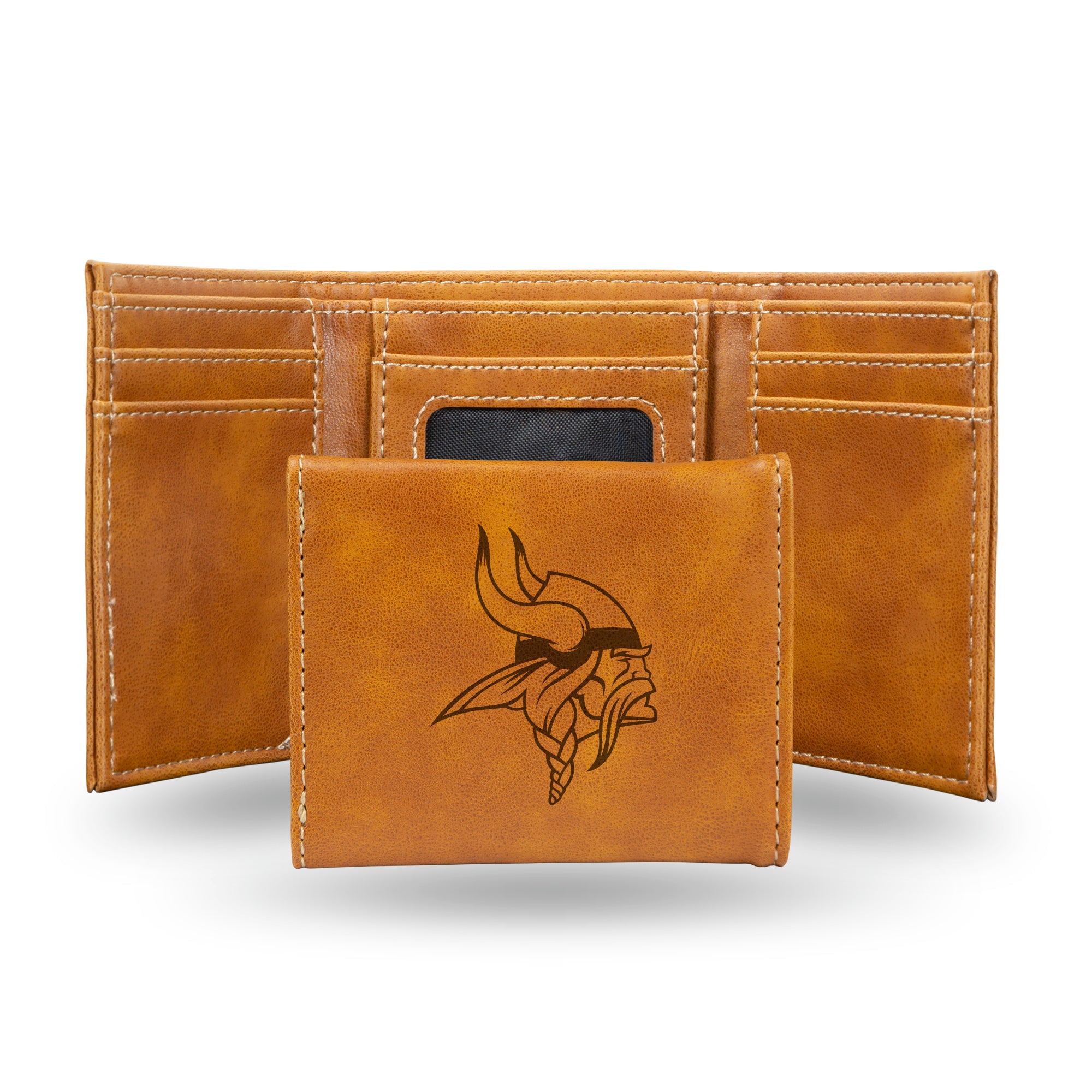 NFL Football Minnesota Vikings Brown Laser Engraved Tri-Fold Wallet - Men's Accessory