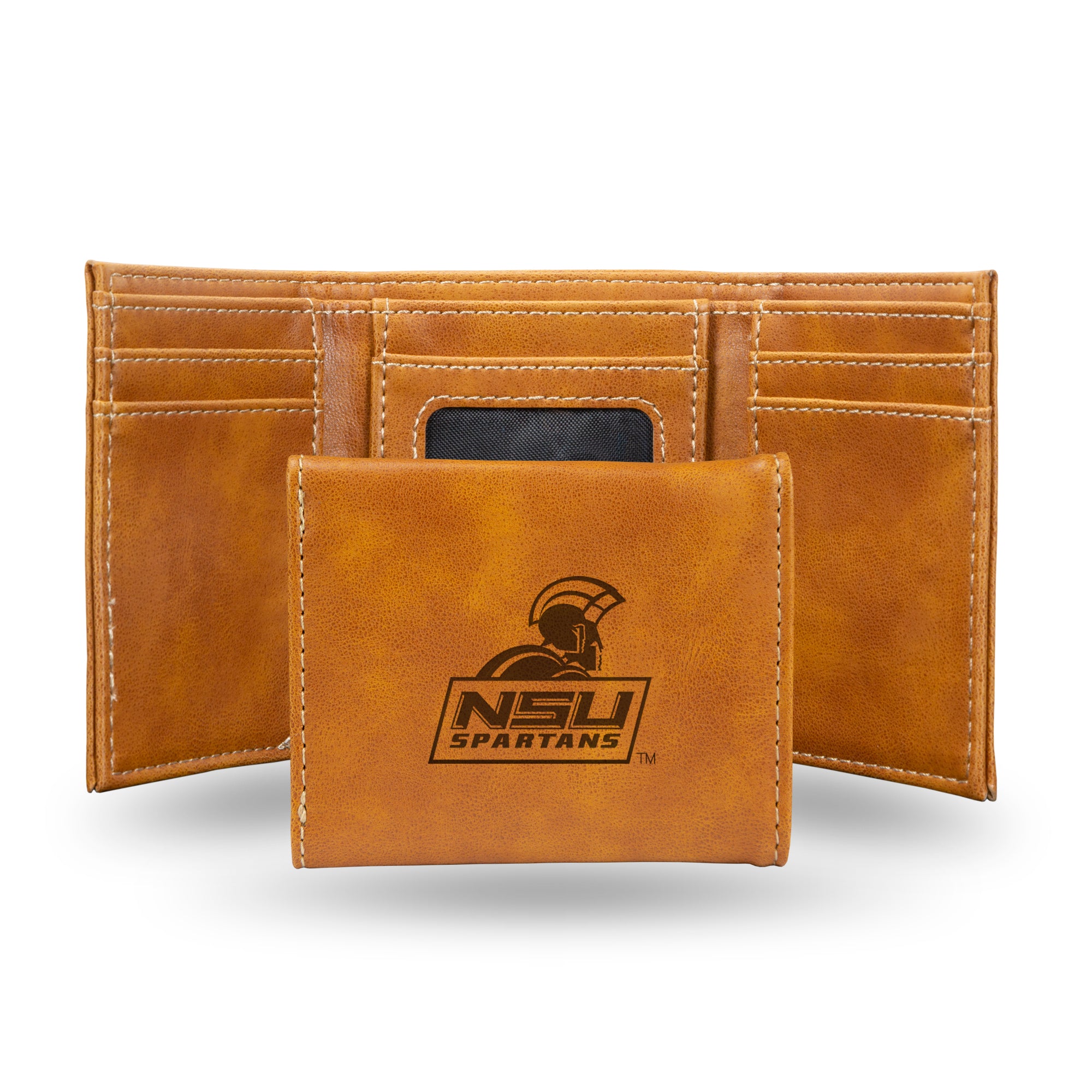 NCAA  Norfolk State Spartans Brown Laser Engraved Tri-Fold Wallet - Men's Accessory