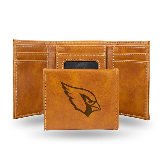 NFL Football Arizona Cardinals Brown Laser Engraved Tri-Fold Wallet - Men's Accessory