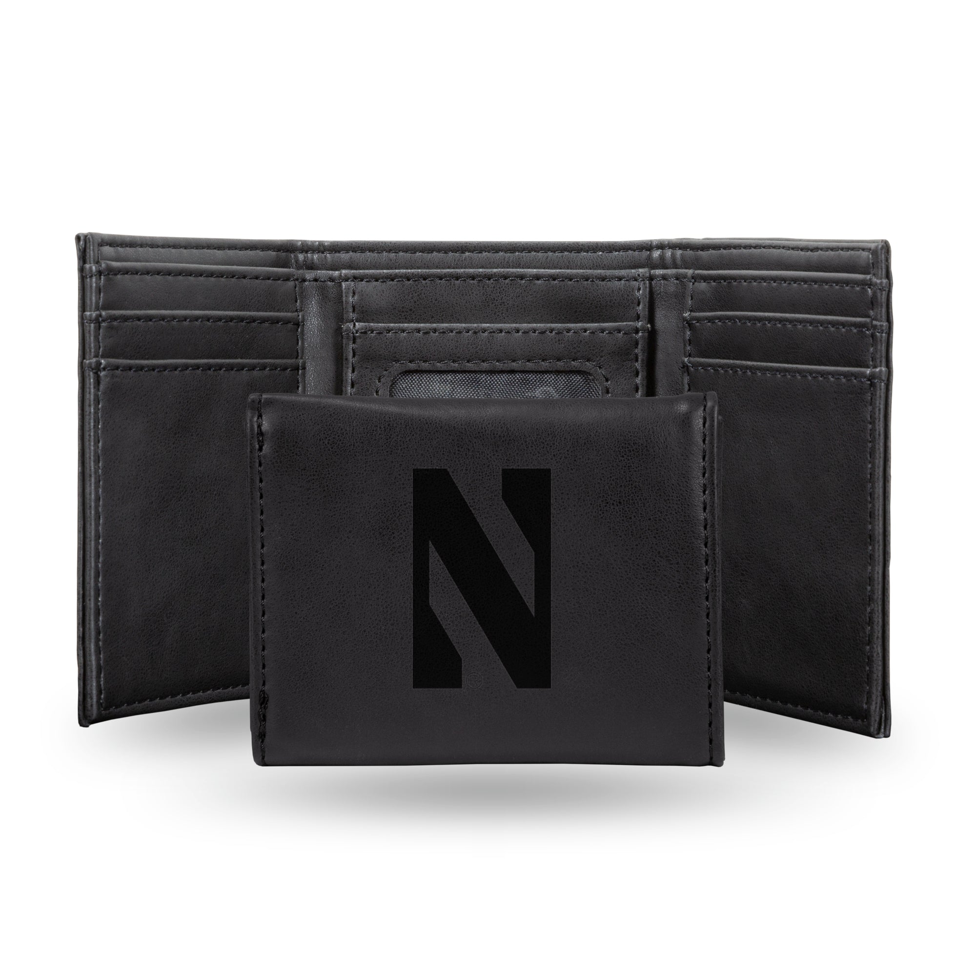 NCAA  Northwestern Wildcats Black Laser Engraved Tri-Fold Wallet - Men's Accessory