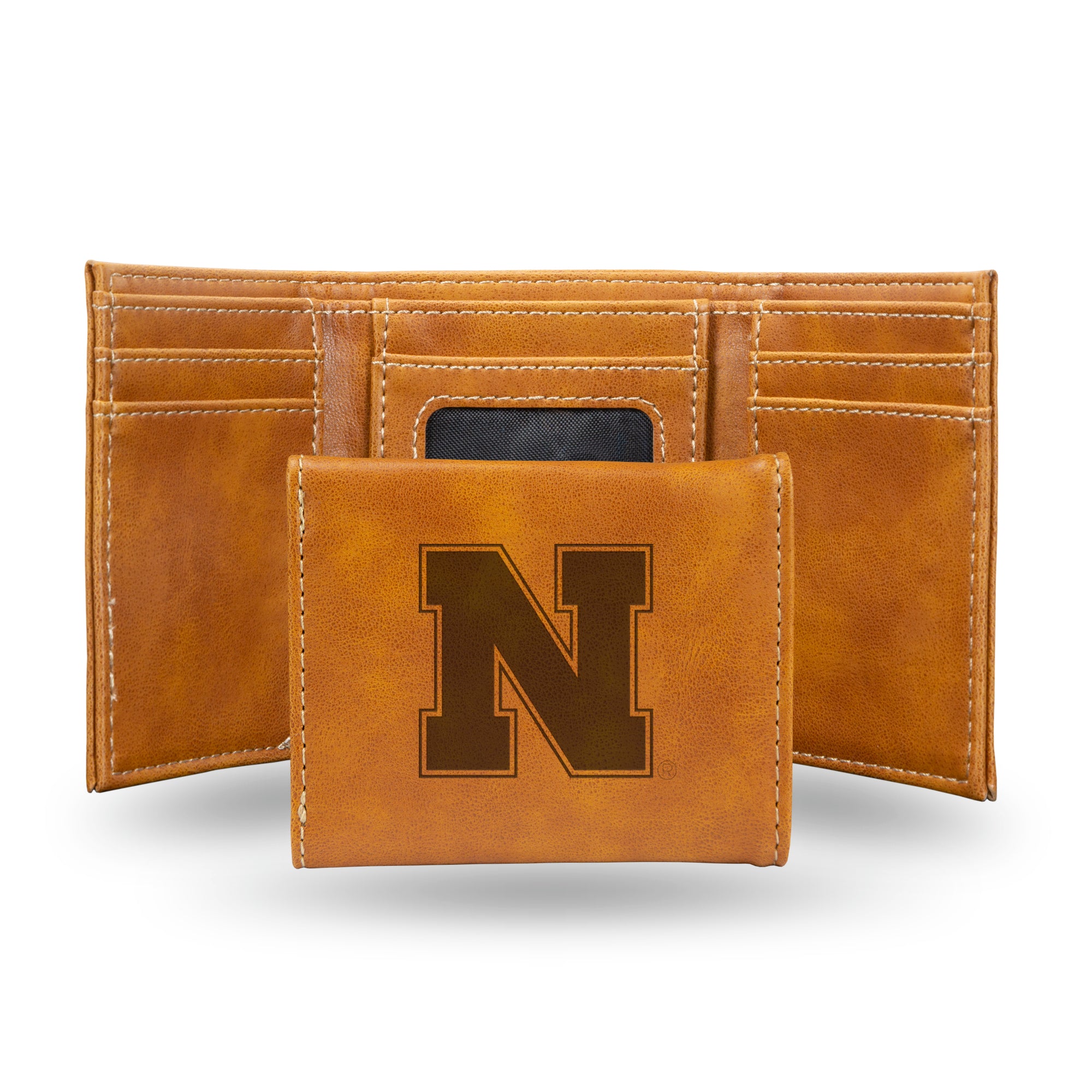 NCAA  Nebraska Cornhuskers Brown Laser Engraved Tri-Fold Wallet - Men's Accessory