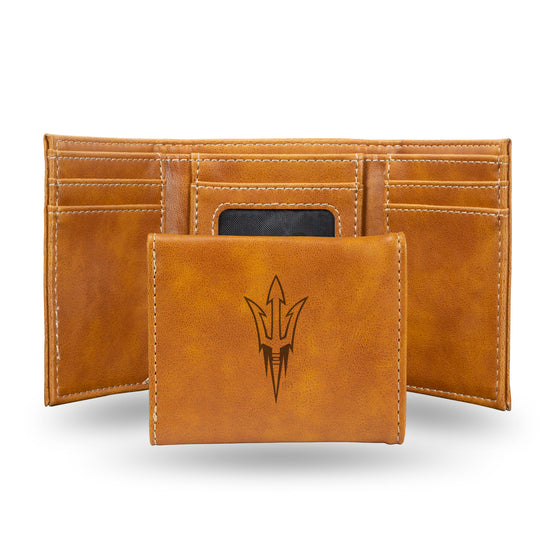 NCAA  Arizona State Sun Devils Brown Laser Engraved Tri-Fold Wallet - Men's Accessory