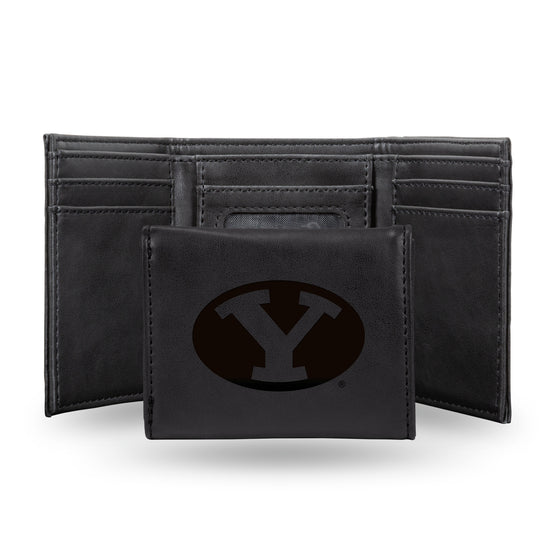 NCAA  BYU Cougars Black Laser Engraved Tri-Fold Wallet - Men's Accessory