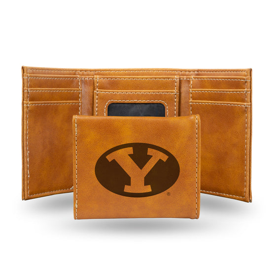 NCAA  BYU Cougars Brown Laser Engraved Tri-Fold Wallet - Men's Accessory
