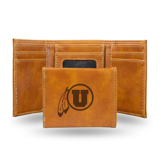 NCAA  Utah Utes Brown Laser Engraved Tri-Fold Wallet - Men's Accessory