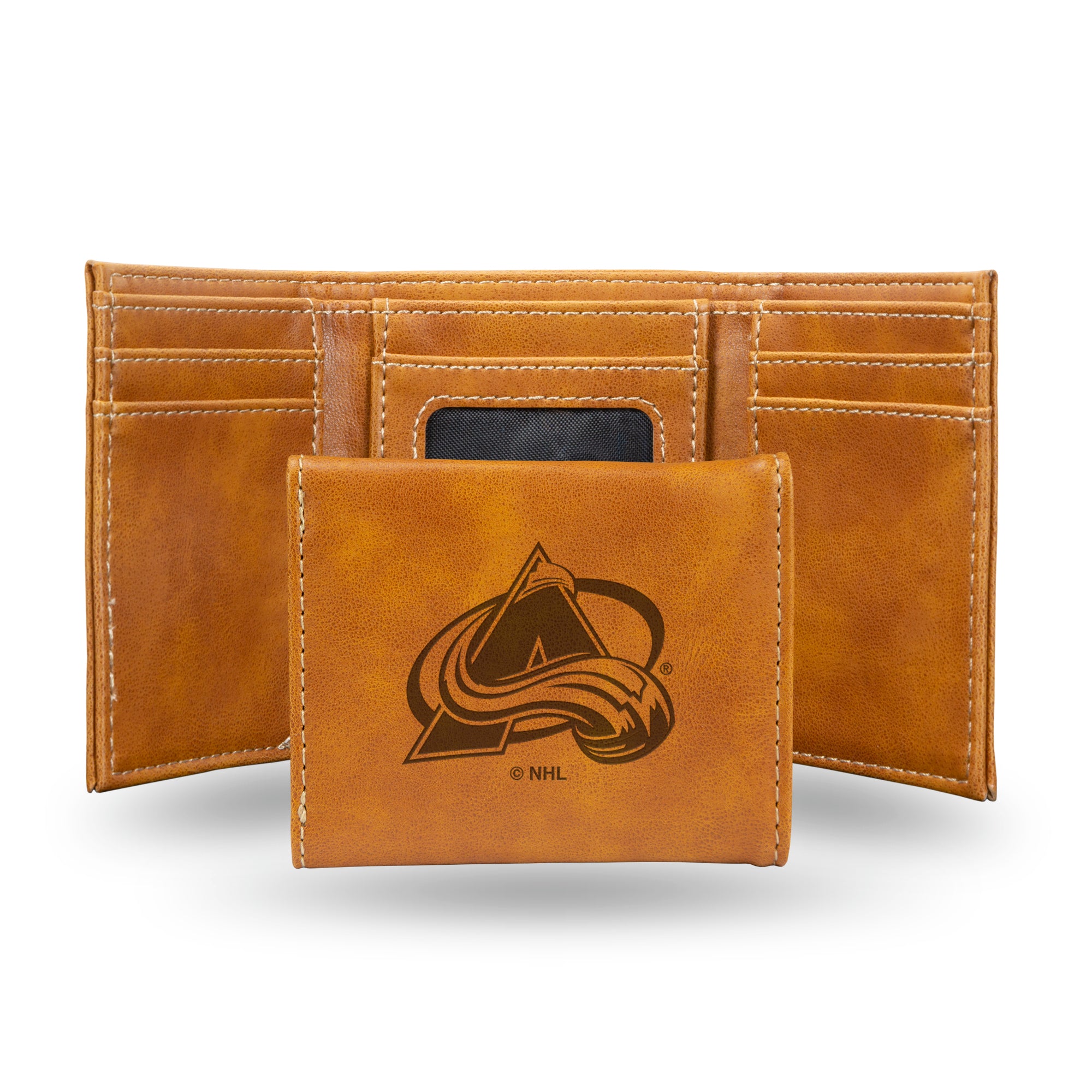 NHL Hockey Colorado Avalanche Brown Laser Engraved Tri-Fold Wallet - Men's Accessory