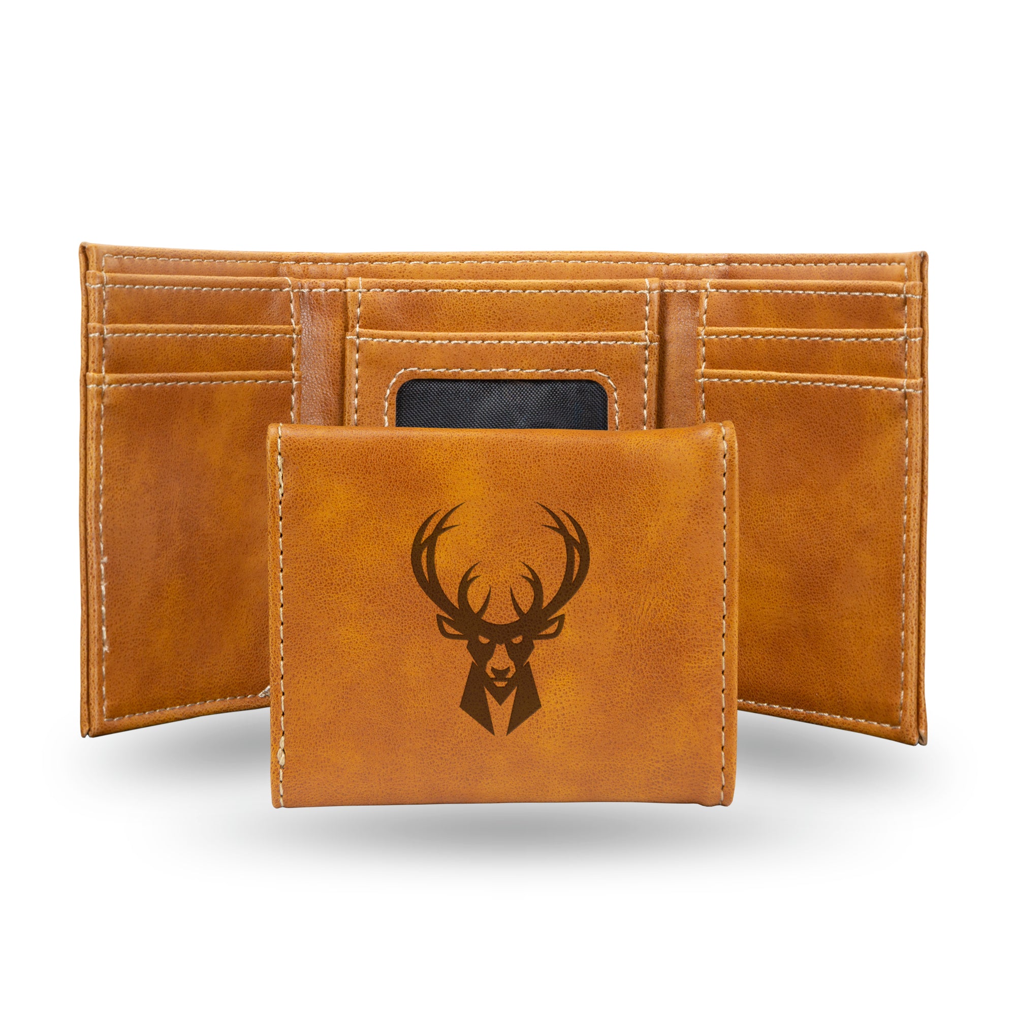 NBA Basketball Milwaukee Bucks Brown Laser Engraved Tri-Fold Wallet - Men's Accessory