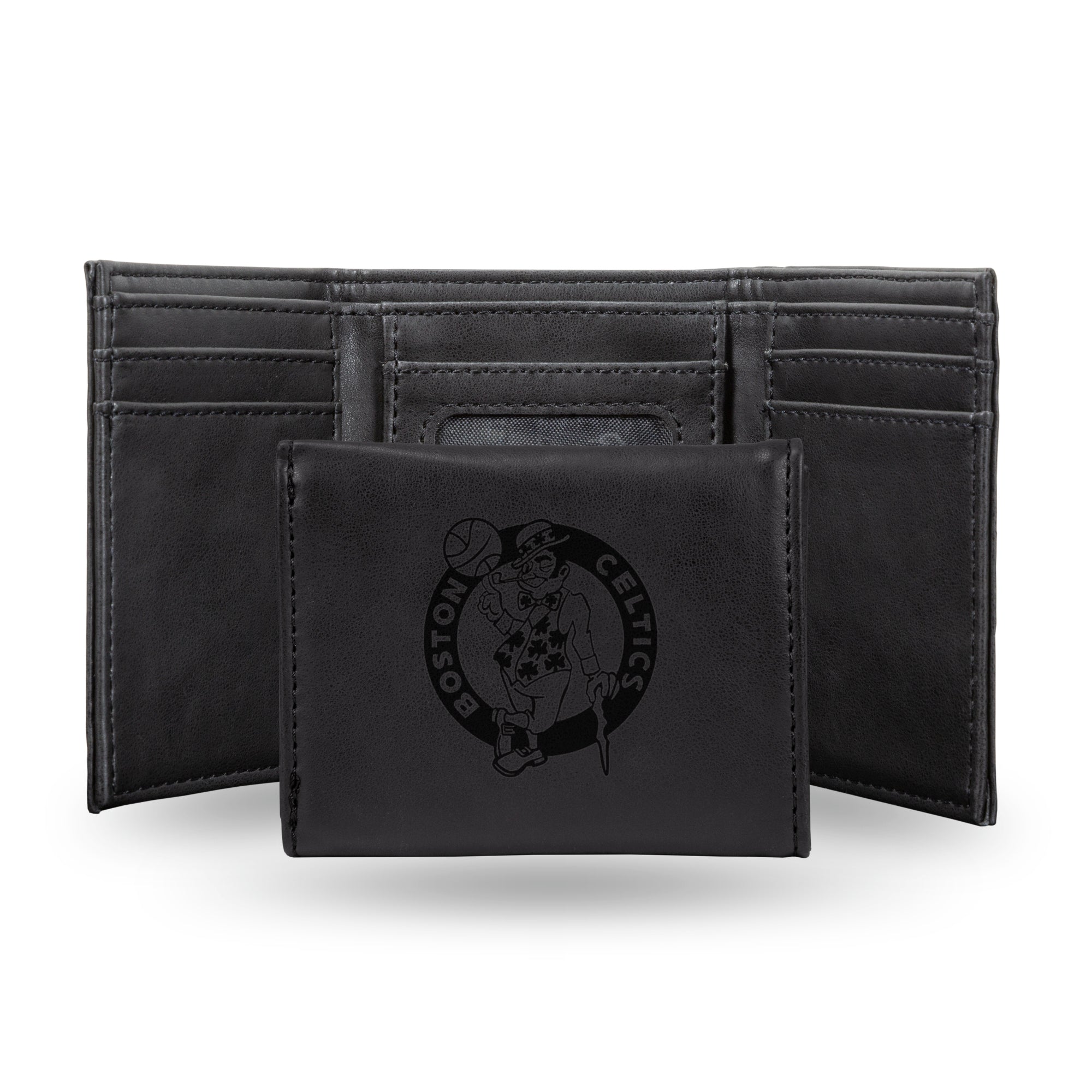 NBA Basketball Boston Celtics Black Laser Engraved Tri-Fold Wallet - Men's Accessory