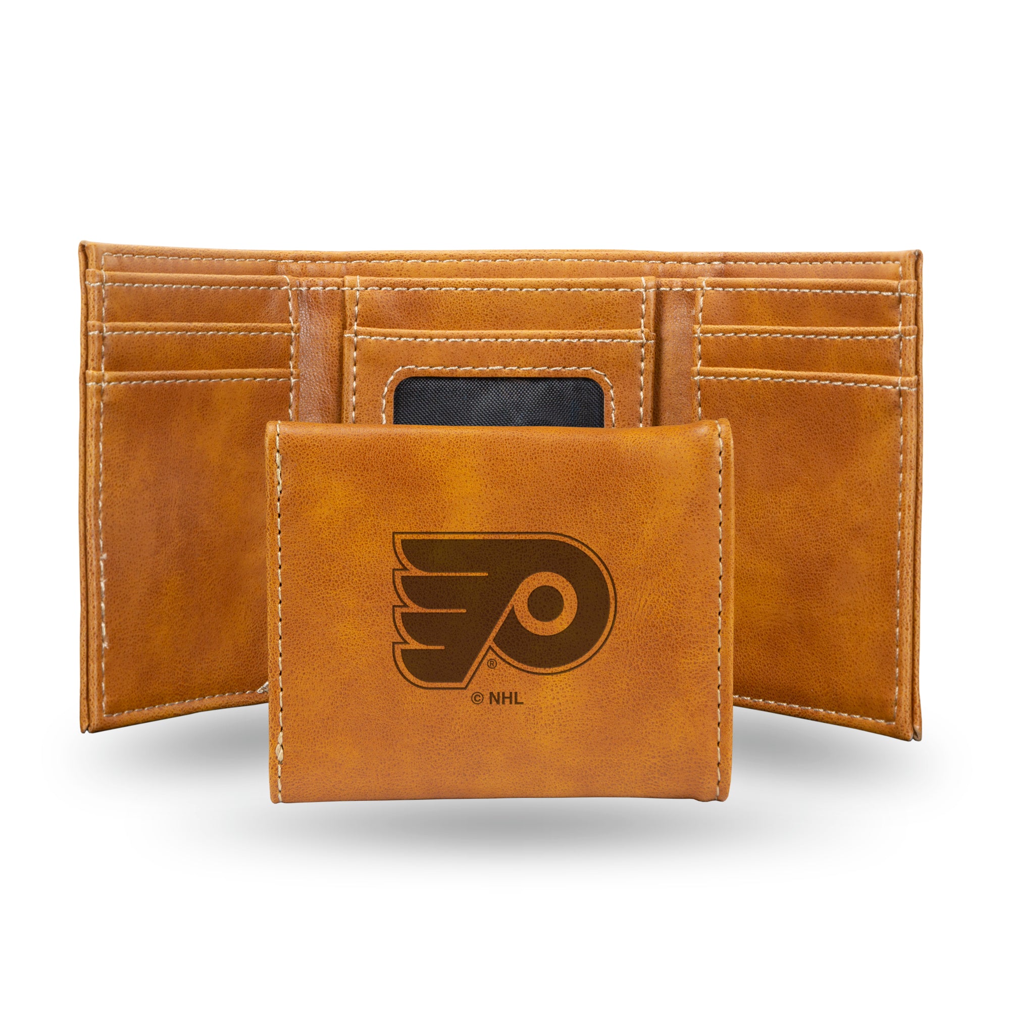 NHL Hockey Philadelphia Flyers Brown Laser Engraved Tri-Fold Wallet - Men's Accessory
