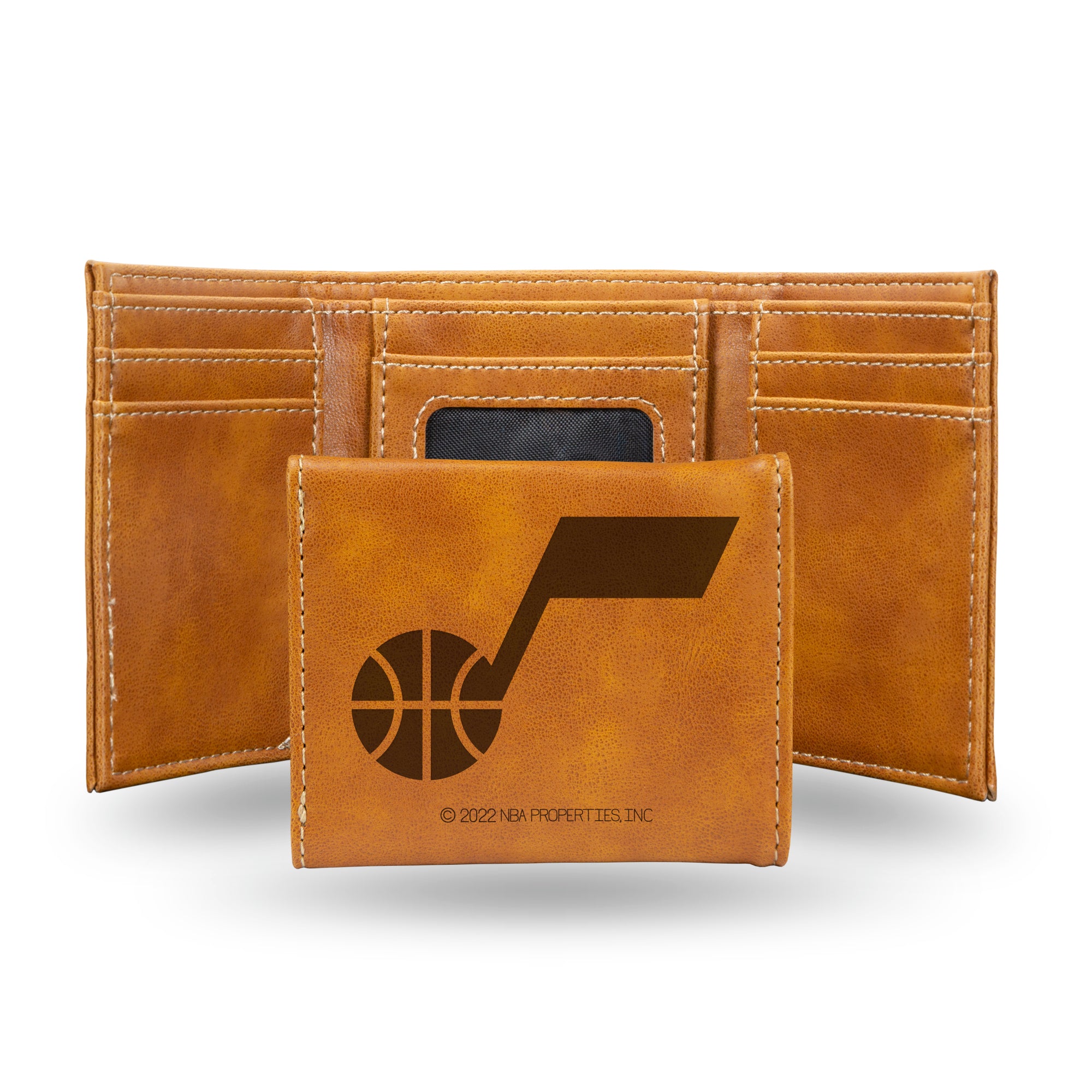 NBA Basketball Utah Jazz Brown Laser Engraved Tri-Fold Wallet - Men's Accessory