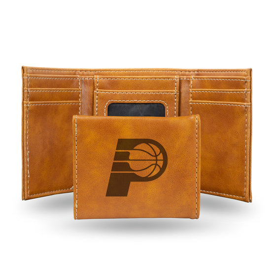 NBA Basketball Indiana Pacers Brown Laser Engraved Tri-Fold Wallet - Men's Accessory
