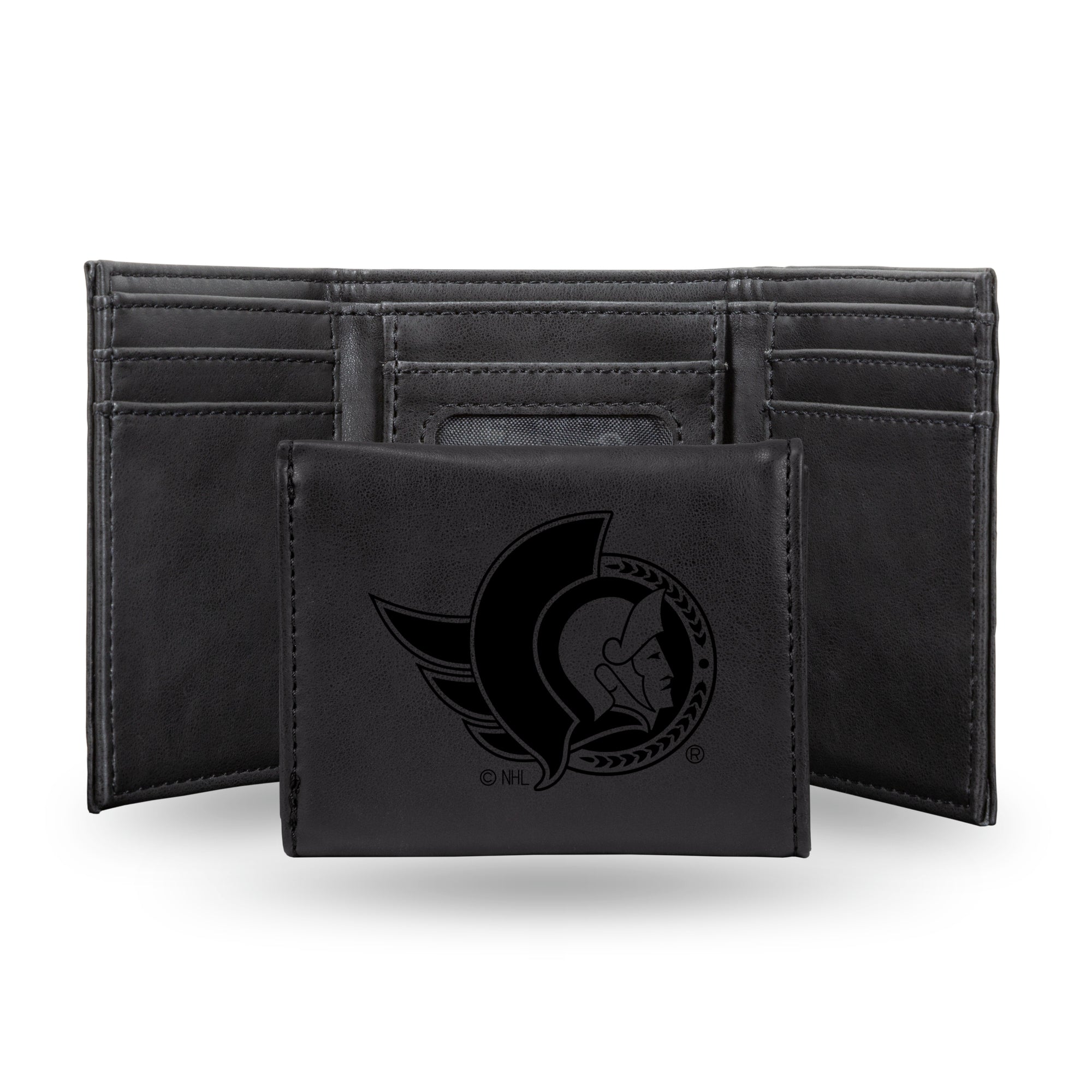 NHL Hockey Ottawa Senators Black Laser Engraved Tri-Fold Wallet - Men's Accessory