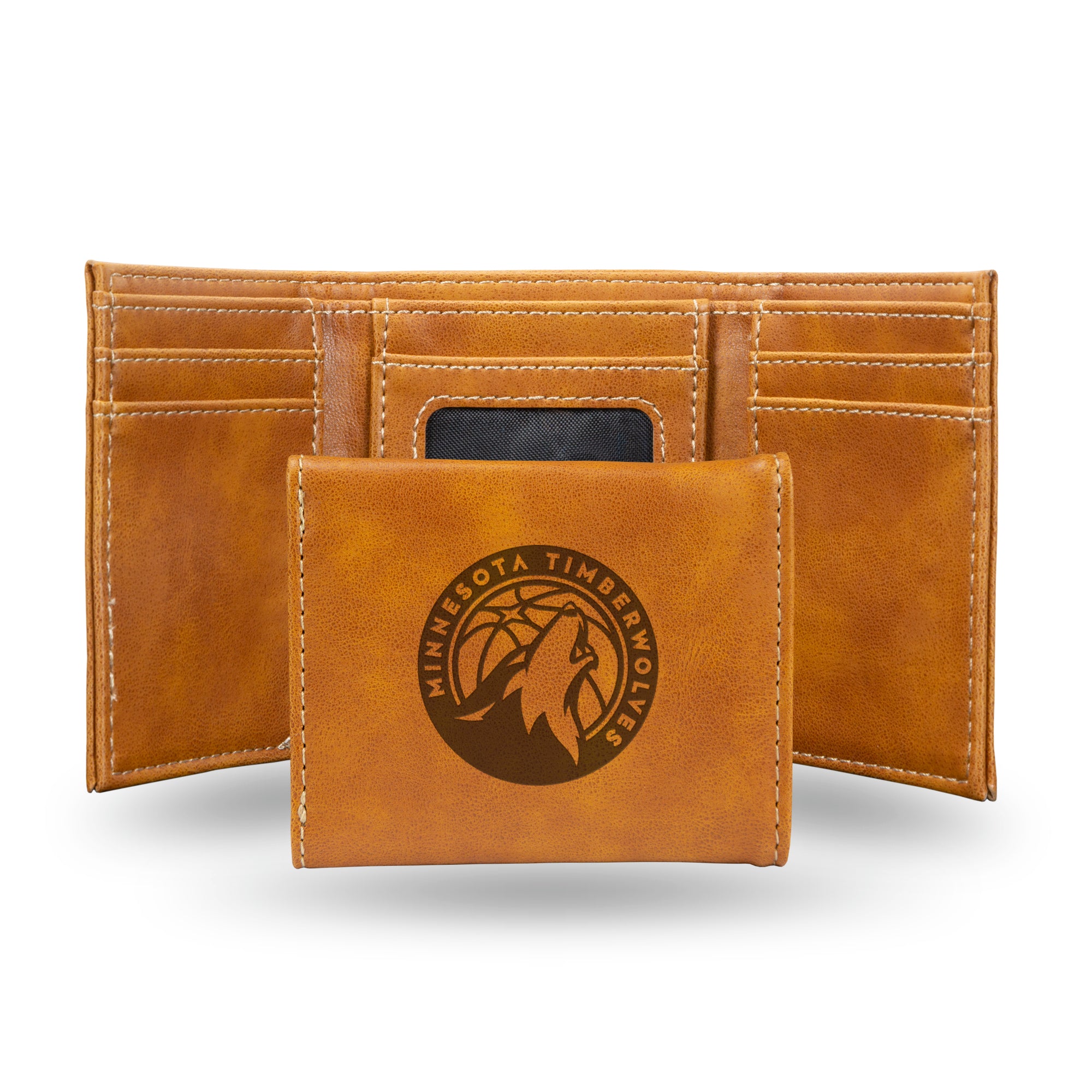 NBA Basketball Minnesota Timberwolves Brown Laser Engraved Tri-Fold Wallet - Men's Accessory