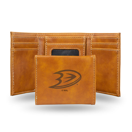 NHL Hockey Anaheim Ducks Brown Laser Engraved Tri-Fold Wallet - Men's Accessory