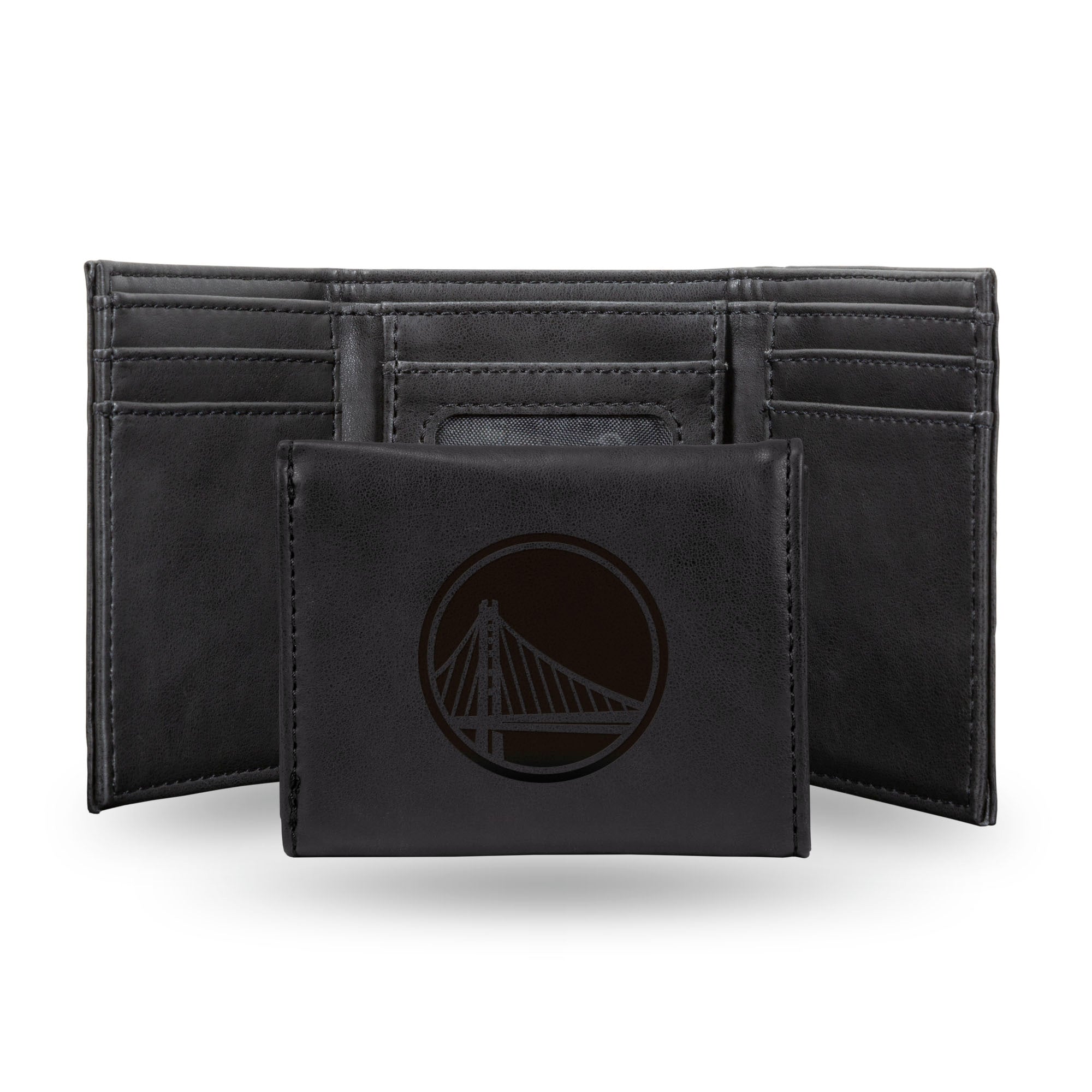NBA Basketball Golden State Warriors Black Laser Engraved Tri-Fold Wallet - Men's Accessory