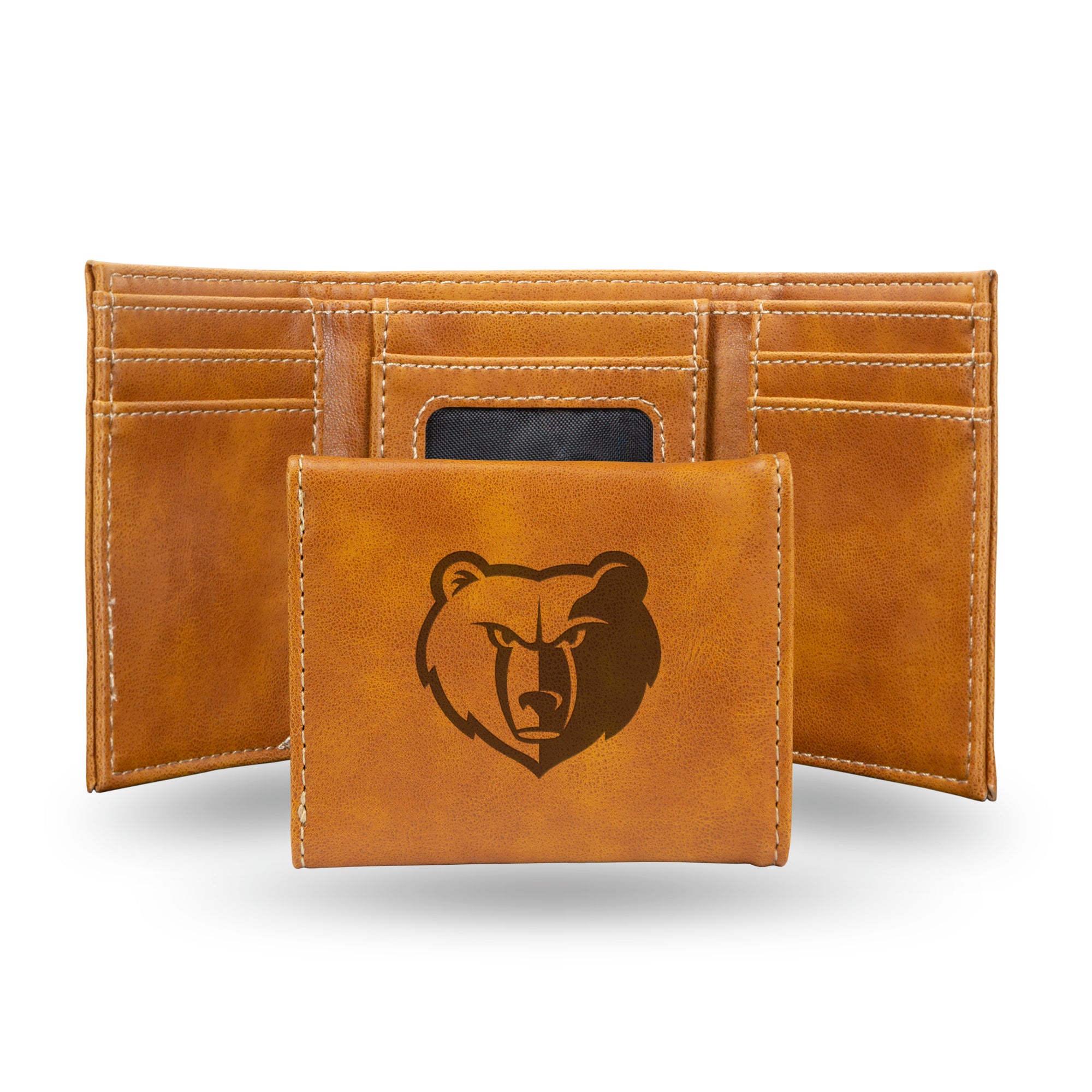 NBA Basketball Memphis Grizzlies Brown Laser Engraved Tri-Fold Wallet - Men's Accessory