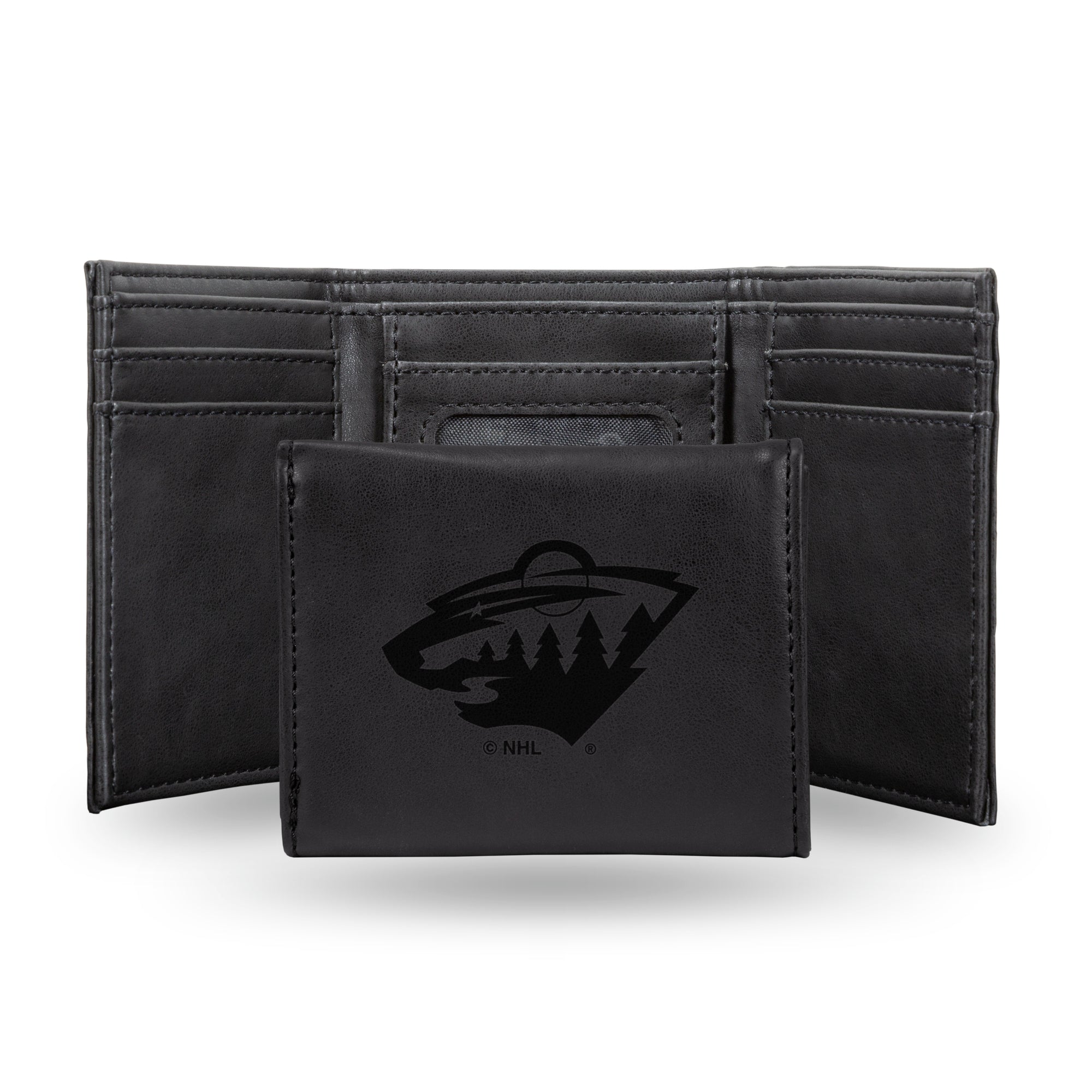 NHL Hockey Minnesota Wild Black Laser Engraved Tri-Fold Wallet - Men's Accessory