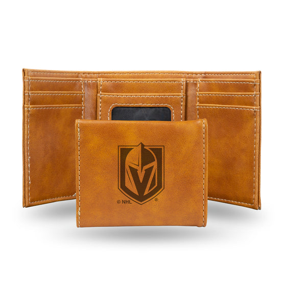 NHL Hockey Vegas Golden Knights Brown Laser Engraved Tri-Fold Wallet - Men's Accessory