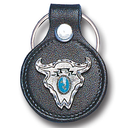 Leather Keychain - Buffalo Skull