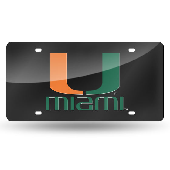NCAA  Miami Hurricanes Black 12" x 6" Laser Cut Tag For Car/Truck/SUV - Automobile Décor