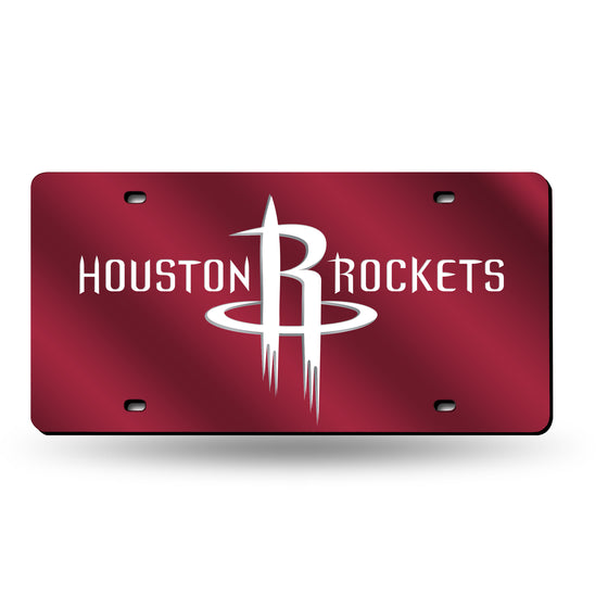 NBA Basketball Houston Rockets Red 12" x 6" Laser Cut Tag For Car/Truck/SUV - Automobile Décor